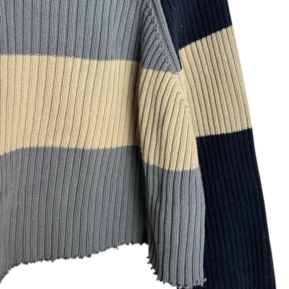Structure Women's L Ribbed Knit Crop Sweater Multi Blue Chunky‎ Stripe Nautical - Picture 2 of 5
